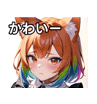 猫耳のレインボーヘア ＆ 混乱した顔（個別スタンプ：16）