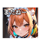 猫耳のレインボーヘア ＆ 混乱した顔（個別スタンプ：18）