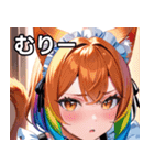 猫耳のレインボーヘア ＆ 混乱した顔（個別スタンプ：25）