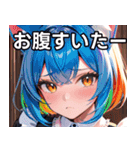 猫耳のレインボーヘア ＆ 混乱した顔（個別スタンプ：28）
