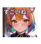 猫耳のレインボーヘア ＆ 混乱した顔（個別スタンプ：29）