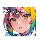 猫耳のレインボーヘア ＆ 混乱した顔（個別スタンプ：31）