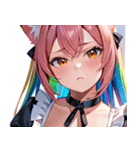 猫耳のレインボーヘア ＆ 混乱した顔0（個別スタンプ：3）