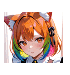 猫耳のレインボーヘア ＆ 混乱した顔0（個別スタンプ：4）