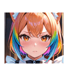 猫耳のレインボーヘア ＆ 混乱した顔0（個別スタンプ：5）