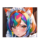 猫耳のレインボーヘア ＆ 混乱した顔0（個別スタンプ：6）