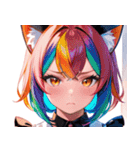 猫耳のレインボーヘア ＆ 混乱した顔0（個別スタンプ：7）
