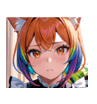 猫耳のレインボーヘア ＆ 混乱した顔0（個別スタンプ：13）