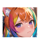 猫耳のレインボーヘア ＆ 混乱した顔0（個別スタンプ：14）