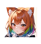 猫耳のレインボーヘア ＆ 混乱した顔0（個別スタンプ：16）
