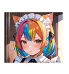 猫耳のレインボーヘア ＆ 混乱した顔0（個別スタンプ：19）