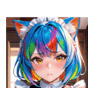 猫耳のレインボーヘア ＆ 混乱した顔0（個別スタンプ：22）
