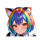 猫耳のレインボーヘア ＆ 混乱した顔0（個別スタンプ：24）