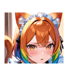 猫耳のレインボーヘア ＆ 混乱した顔0（個別スタンプ：25）