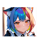 猫耳のレインボーヘア ＆ 混乱した顔0（個別スタンプ：32）
