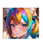 猫耳のレインボーヘア ＆ 混乱した顔0（個別スタンプ：34）