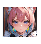 猫耳のレインボーヘア ＆ 混乱した顔0（個別スタンプ：36）