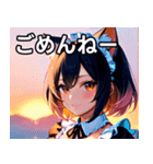 猫耳のグラデーションヘア ＆ 満足げな表情（個別スタンプ：3）