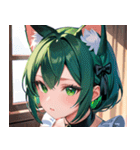 猫耳の緑髪 ＆ 夢見るような表情0（個別スタンプ：12）