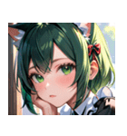 猫耳の緑髪 ＆ 夢見るような表情0（個別スタンプ：13）