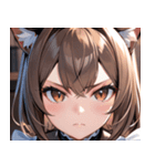 猫耳のアッシュブラウン ＆ 真剣な表情0（個別スタンプ：1）