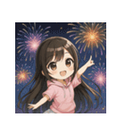 可愛い黒髪ピンクパーカー女子スタンプ8 夏（個別スタンプ：3）