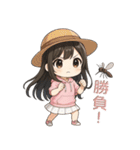 可愛い黒髪ピンクパーカー女子スタンプ8 夏（個別スタンプ：11）
