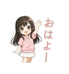 可愛い黒髪ピンクパーカー女子スタンプ8 夏（個別スタンプ：15）