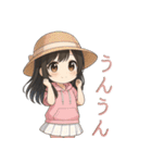 可愛い黒髪ピンクパーカー女子スタンプ8 夏（個別スタンプ：17）