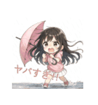 可愛い黒髪ピンクパーカー女子スタンプ8 夏（個別スタンプ：32）