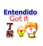 スペイン語,日本語,英語 連絡用 コタとピヨ（個別スタンプ：14）