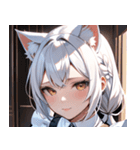 猫耳の白髪 ＆ 悲しげな微笑み0（個別スタンプ：1）