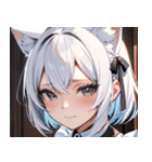 猫耳の白髪 ＆ 悲しげな微笑み0（個別スタンプ：9）