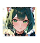 猫耳の緑髪 ＆ 穏やかな笑顔0（個別スタンプ：2）