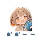 扇風機で「あ゛ー」女の子スタンプ（個別スタンプ：2）