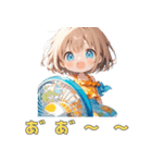 扇風機で「あ゛ー」女の子スタンプ（個別スタンプ：5）
