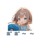 扇風機で「あ゛ー」女の子スタンプ（個別スタンプ：11）