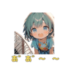 扇風機で「あ゛ー」女の子スタンプ（個別スタンプ：15）