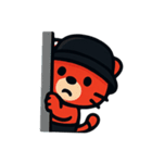 バケットハットの赤いトラ（個別スタンプ：4）