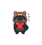 クマ帽の黒いポメラニアンのスタンプ（個別スタンプ：13）