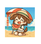 夏あそび！犬耳ちびちゃん（個別スタンプ：13）