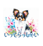 水彩感じるパピヨンスタンプ（個別スタンプ：24）