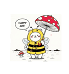 きのことシロクマの挨拶スタンプ（個別スタンプ：1）