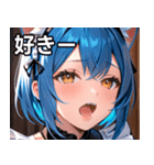 猫耳の青髪 ＆ 歌う表情（個別スタンプ：35）