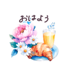 水彩フランス 夏 敬語✿大人上品お花（個別スタンプ：1）