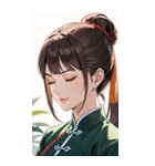 目をつぶった茶髪カンフー女性0（個別スタンプ：1）