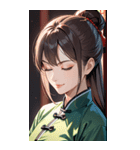 目をつぶった茶髪カンフー女性0（個別スタンプ：3）