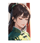 目をつぶった茶髪カンフー女性0（個別スタンプ：4）