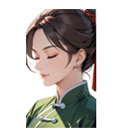 目をつぶった茶髪カンフー女性0（個別スタンプ：13）