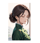 目をつぶった茶髪カンフー女性0（個別スタンプ：14）